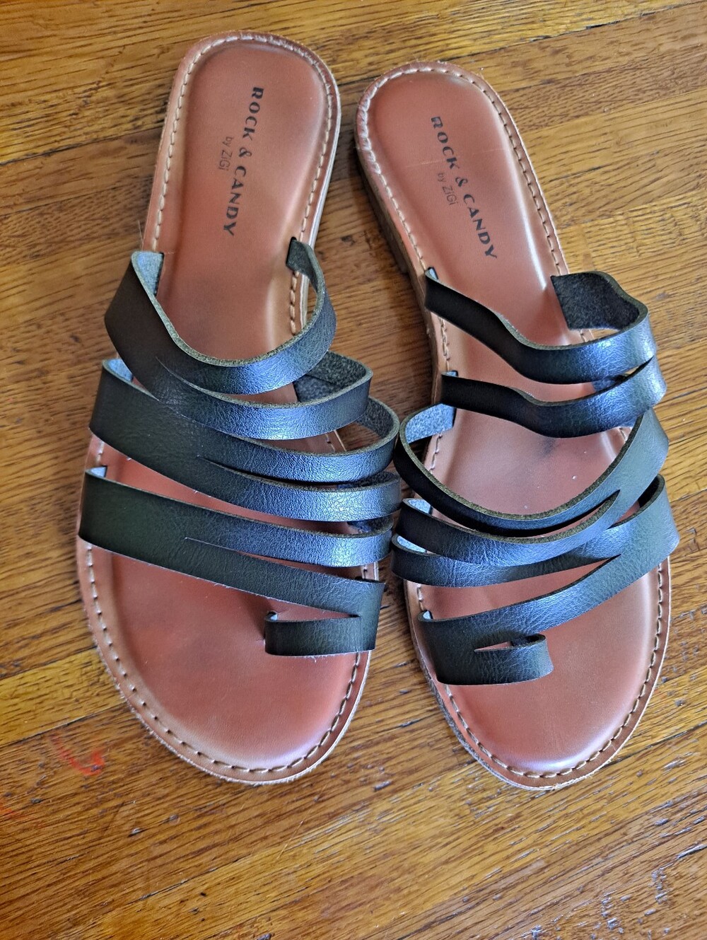 Rock & Candy Dark Green Multi-Strap Slide Sandals